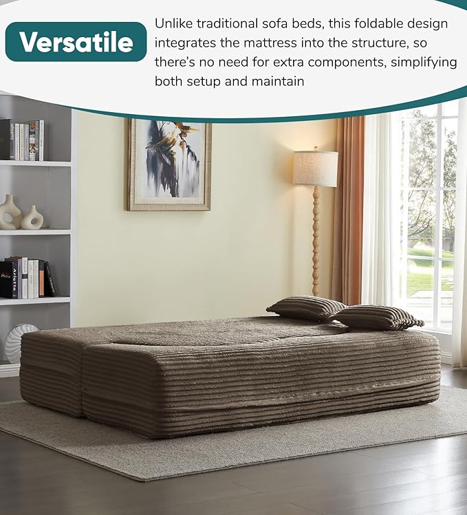 JOYBASE 78in Sofa Couch Convertible Oversized Cloud Loveseat Minimalist Sleeper Sofa Bed for Living Room Apartment Office No Assembly Required (Coffee Corduroy)