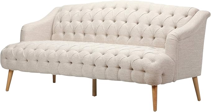 Modern Wingback Tufted Velvet Loveseat 73.25 3 Seat Sofas Settee Bench Banquette Chesterfield Love Seat with High Back Thick Padded Cushioned Upholstered Couch for Living Room Victorian Beige