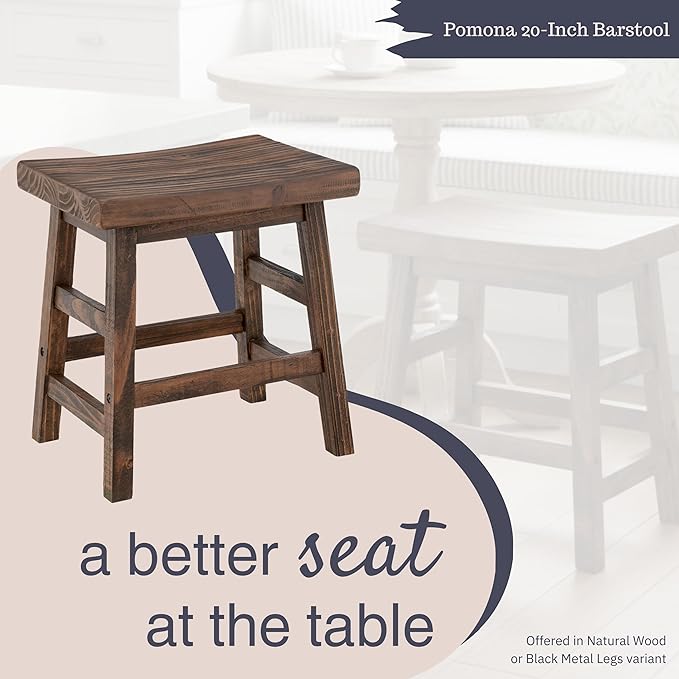 Alaterre Furniture Pomona 20-Inch Counter Height Saddle Seat Barstool – Solid Wood Backless Rustic Farmhouse Stool in Natural Finish for Kitchen Island or Dining Room (Natural)