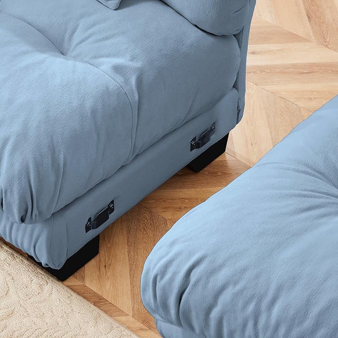 KEIKI 94 Sectional Sofa with 4 Pillows Comfy Sleeper Cloud Loveseat Couch Set Soft Deep Seat Sofa Chenille Upholstered Loveseat for Apartment &amp Living Room Blue