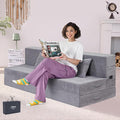 Folding Sofa Bed 4 in 1 Convertible Sleeper Chair with Pillow Queen Memory Foam Fold Out Chair Bed Modern Floor Futon Sofa Couch Mattress for Living Room/Guest/Apartment Light Gray