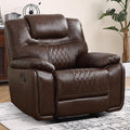 EBELLO Manual Recliner Chair Genuine Leather Reclining Sofa Chair Couch for Living Room Bedroom Furniture Meeting Room Single Couch with Comfortable Armrest and Backrest Brown