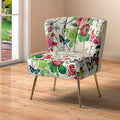 TINA'S HOME Armless Accent Chair with Gold Metal Legs Comfy Tufted Floral Fabric Living Room Chair Wingback Small Side Chair Upholstered Slipper Chair for Bedroom Reading Room (Print Flower IVORY)