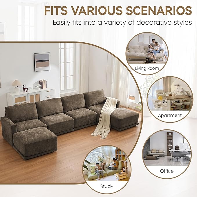 77.4 Oversized Loveseat Couch Upholstered Modular Sectional Sofa with Thick Cushions Love Seat Sofa Chenille Comfy 2 Seater Sofas for Living Room Easy Assembly Brown
