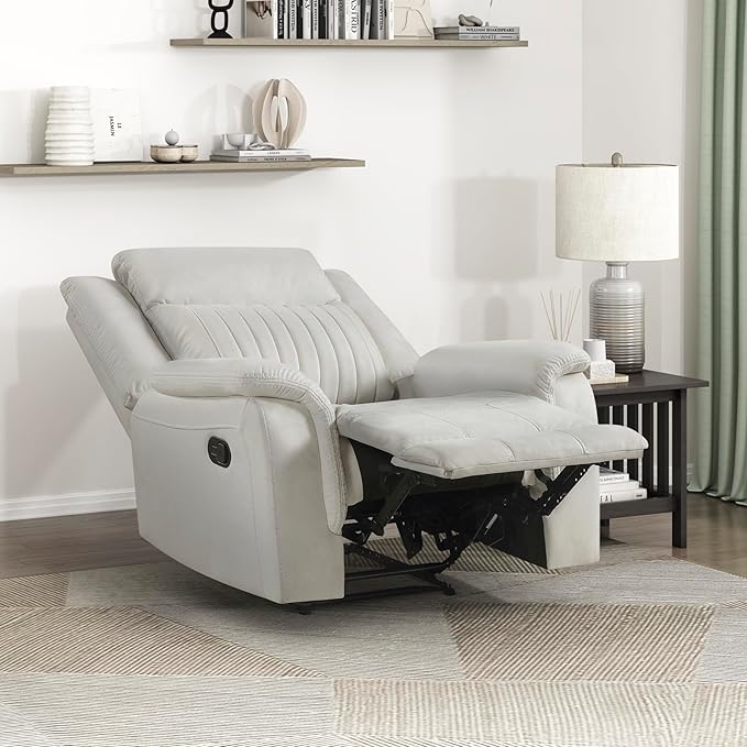 Lexicon Manual Recliner Chair Polished Microfiber Reclining Sofa Chair Home Theater Seating Wall Hugger Manual Recliner for Living Room/Office/Apartment Beige