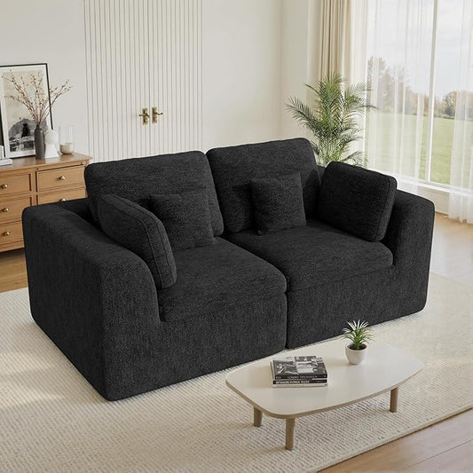 Loveseat Sofa Cloud Boneless Couches for Living Room 2 Seater Modular Sectional SofaOversizedBlack Chenille