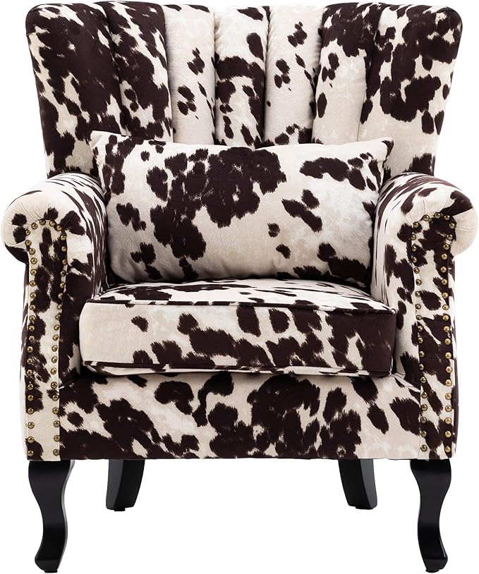 chairus Mid-Century Modern Accent Chair Comfy Single Sofa Chair Channel Back Armchair with Small Pillow for Living Roon Bedroom Club - Velvet Cow