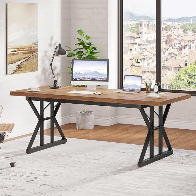 Tribesigns 70.8-Inch Executive Desk Large Computer Office Desk Workstation Modern Simple Style Laptop Desk Study Writing Table Business Furniture for Home Office (Light Brown 70.8 Inch)