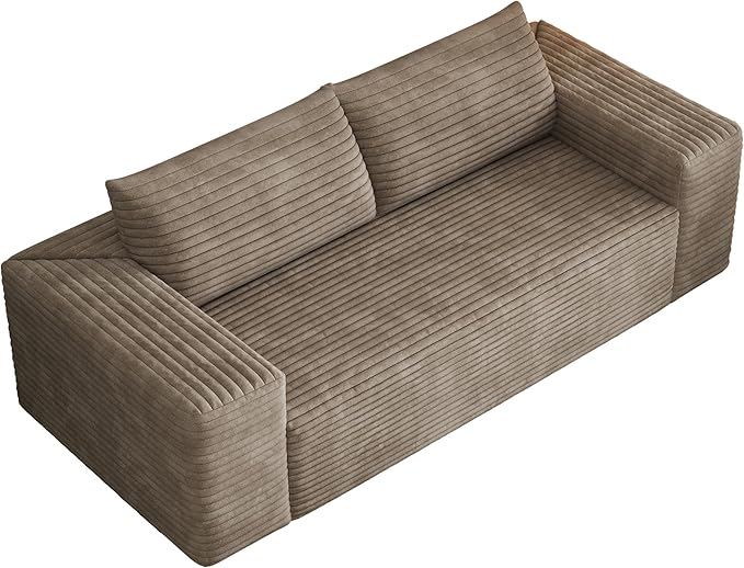 78.8 W Corduroy Boneless Couch 3-Seater Compression Sofa with Deep Seat No Assembly Required Comfy Loveseat Sofa with 2 Pillows Sofa Couches for Living Room/Apartment (Camel 78.8 inch) | Breatha