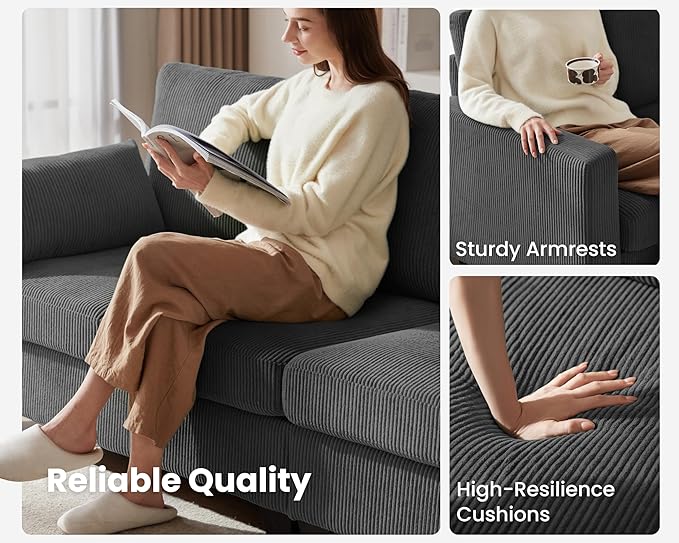 CHIC HOUSE Middle Module for Modular Couch Corduroy Customizable Chaise Storage Ottoman for Sectional Sofa Armrest Single/Double Seater