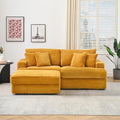 82 Inches Corduroy Square Arms Loveseat Sofa with One Storage Ottoman Comfy Deep Seat Modular Sectional Futon Couch with 4 Throw Pillows for Living Room Bedroom Office (Orange)