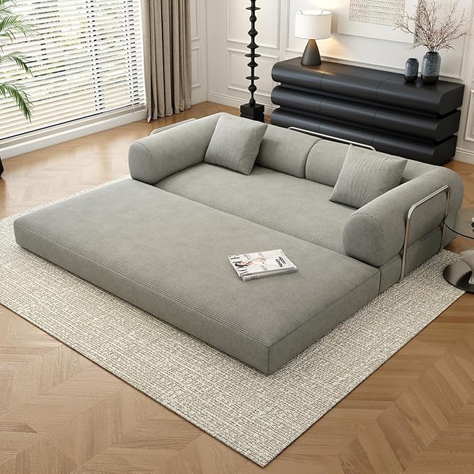 78.8 Modular Sofa Bed - 4-in-1 Convertible Design with Corduroy Fabric and High Density Sponge Removable Cover and Fixed Frame