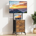 GYIIYUO Rolling TV Stand with 3 Storage Fabric Drawers/Mount/Wheels Small Mobile TV Stand for 32-55 inch TVs Corner TV Cart for BedroomOfficeLiving Room(Rustic Brown)