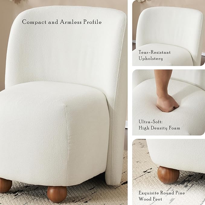 Comfy Reading Chair for Kids Teens &amp Adults Armless Barrel Chair Upholstered Single Sofa Chair &amp Occasional Chair for Living Room Small Chair &amp Corner Chairs for Bedroom (White)