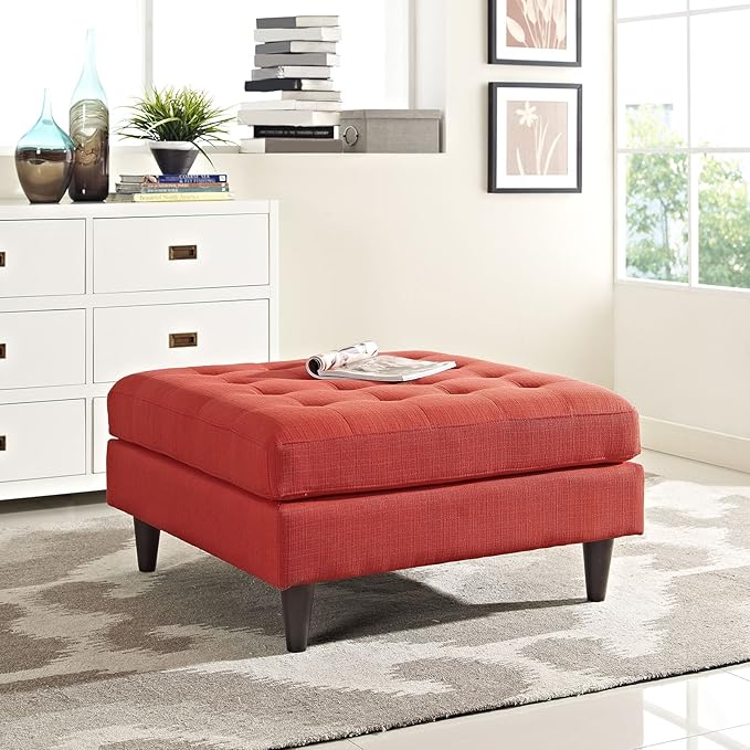 Modway EEI-2139-ATO Empress Mid-Century Modern Upholstered Fabric Large Ottoman In Atomic Red Orange