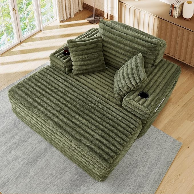 5-In-1 Oversized Chaise Lounge Chair Indoor with Ottoman54.5W Faux Fur Convertible Folding Sleeper Sofa Bed with Cup Holder&ampSide PocketComfy Boneless Couch Sofa Chair for Living RoomBedroom(Gr