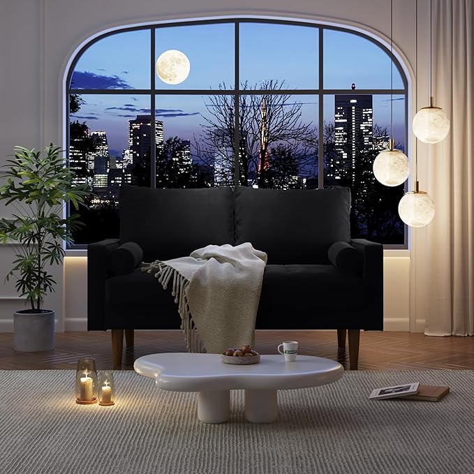 SILKIR Velvet Loveseat Sofa Love Seats Furniture for Small Spaces Mid-Century Modern Loveseats for Living Room Love Seat Couch 58 Inches Black