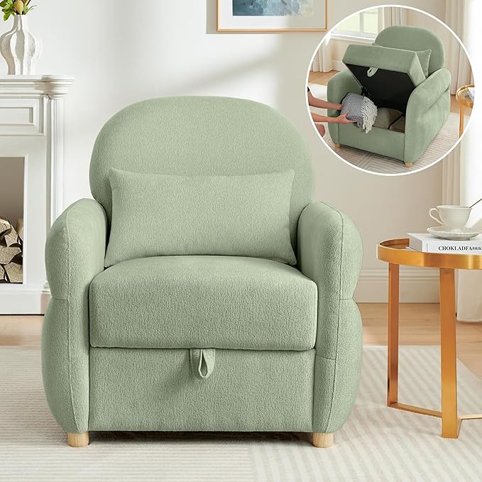 33.5 Accent Chair with Seat Storage Modern Reading Chair Accent Chairs for Living Room Armchair BedroomApartment (Light Green 33.5)