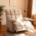 Oversized Recliner Chair with Phone Holder Manual Velvet Big Man Recliners Supports Up to 400 LBS Extra Wide Recliner Chairs for Bedroom Living Room and Home Theater Beige