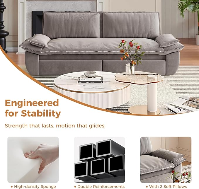 73.2 Queen Pull Out Sofa Bed Pullout Sofabed 3 in 1 Convertible Sleeper Couch Velvet Loveseat Futon with 2 Soft Pillows for Living Room Apartment Small Space
