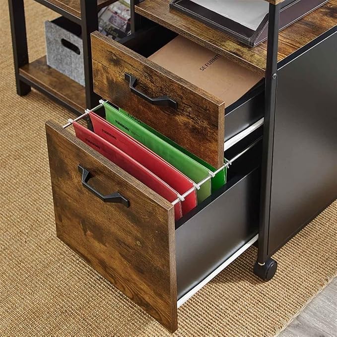 GLigeT Filing Cabinet Industrial Style Mobile File Cabinet on Wheels with 2 Drawers Open Shelf for A4 Letter Size Hanging File Folders File Storage Cabinets