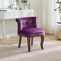 Velvet Vanity Chair with Solid Wood Legs Tufted Upholstered Vanity Stool with Back Mid Century Small Makeup Accent Chair for Bedroom Living Room Purple