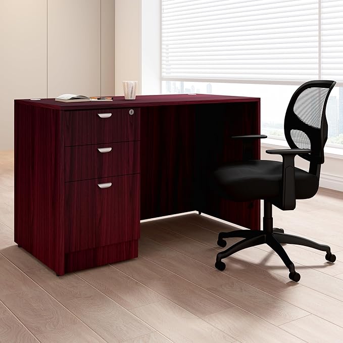 Boss Office Products 48 x 24 Desk with File Pedestal Mahogany