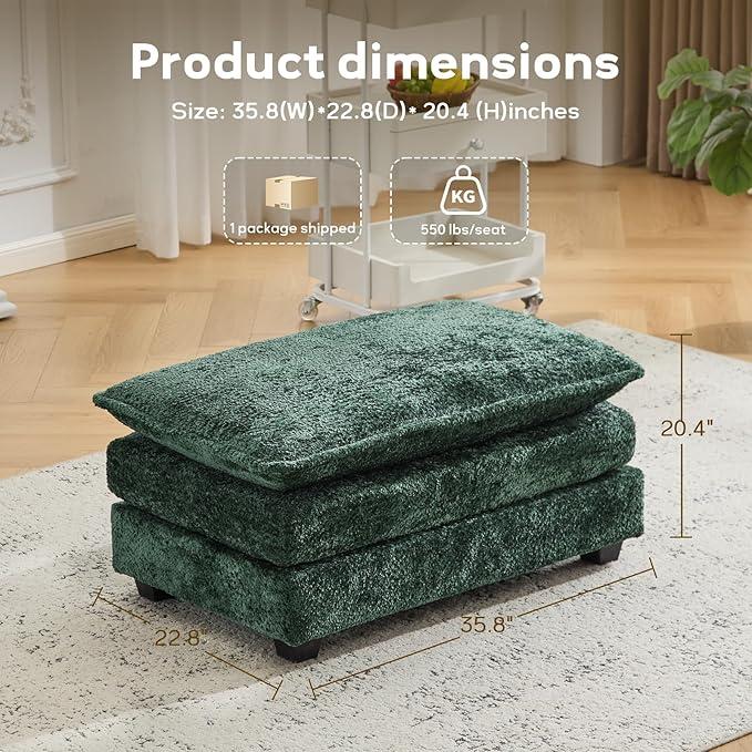 Ottoman for Modular Sectional Sofa Deep Seat Ottoman for Living Room Bedroom and Entrance (Green)