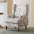 LukeAlon Button Tufted Linen Accent Chair Upholstered Club Chair with Wooden Legs Vintage High Wingback Reading Chair Comfy Armchair with Pocket for Living Room Bedroom Floral Beige