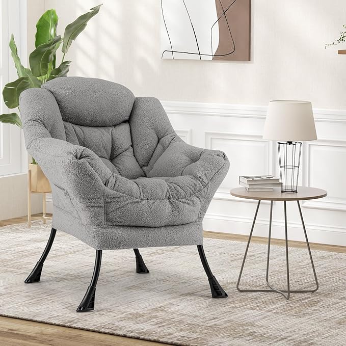 Byroce Lazy Chair Single Sofa Sherpa Chair with PP Cotton Filler Head Pillow &amp Zipper Design Modern Leisure Reading Chair Comfy Lounge Accent Chair for Living Room Bedroom &amp Home Office (