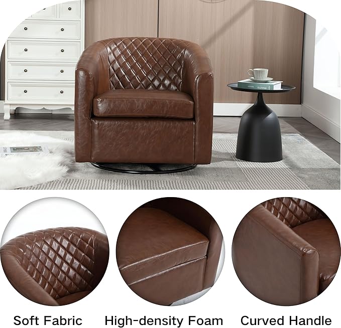 Swivel Rocker Accent ChairModern 360 Degree Swivel Barrel ChairsRound Sherpa Cozy Sofa ChairsGlide Back and Forth Armchair for Living RoomBedroomOfficeBrown