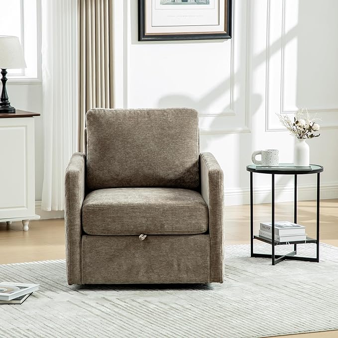 KEIKI Modern Upholstered Swivel Accent Armchair with Storage Tufted Lounge Chair for Reading Corners