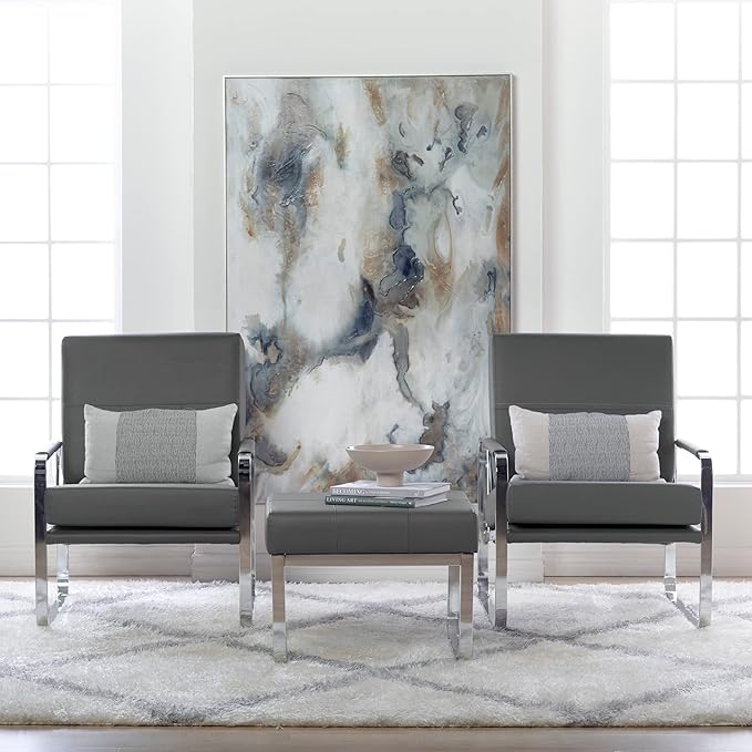 Studio Designs Home Allure Modern Accent Chair in Blended Leather Chrome/Smoke Gray