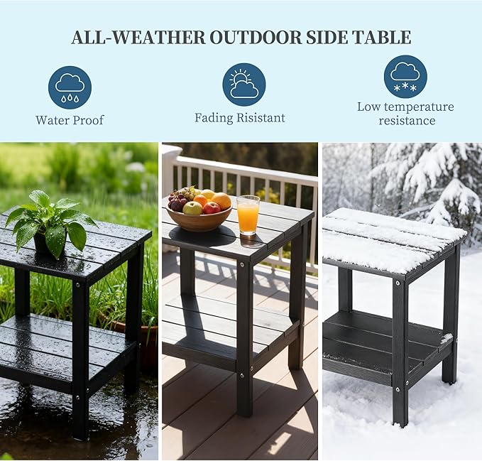 Outdoor Side TableDouble Layer Small Side TablesAll Weather Adirondack Side Table Waterproof Outdoor End Tables for PatioPoolPorch (Gray)