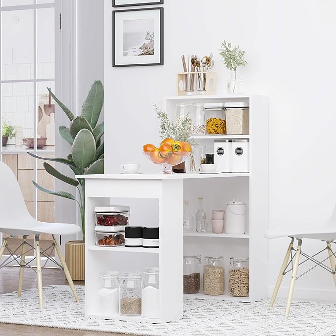 HOMCOM Modern Home Office Desk with 6-Tier Storage Shelves 47 Writing Desk with Bookshelf White