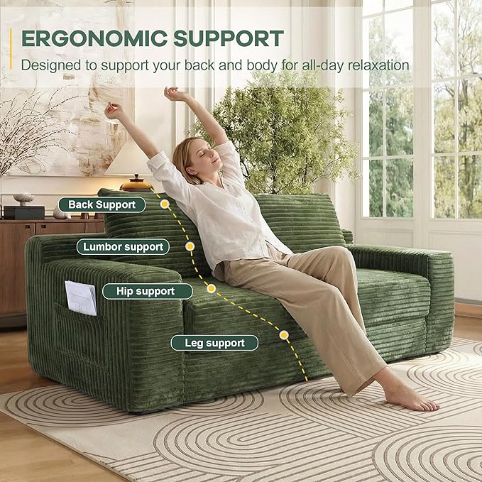 73 Convertible Sofa Bed 2 in 1 Folding Couch Bed Boneless Couch in a Box Cloud Loveseat Sleeper Fold Out Comfy Floor Futon Sofa with 2 Pillows for Living Room Bedroom No Assembly (Green 73)