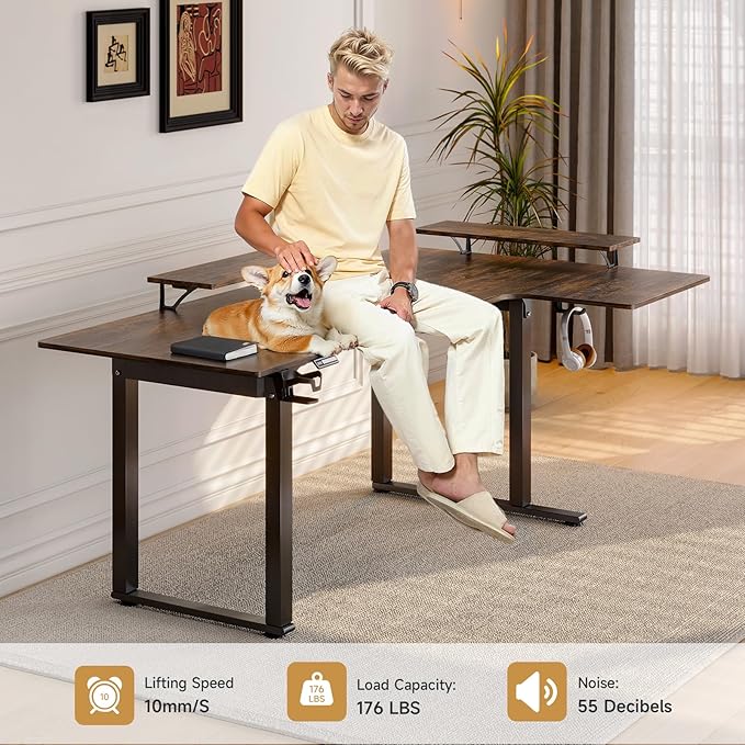 L Shaped Electric Standing Desk 71x43'' Computer Desks with 2 Monitor Shelves Dual Motor and Memory Controller Gaming Corner Desk Adjustable Height from 28-46'' for Home Office Rustic Brown