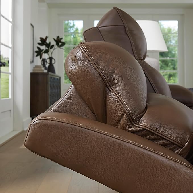 Signature Design by Ashley VonRyan Modern Leather Upholstered Power Recliner with Adjustable Headrest and USB Port Dark Brown