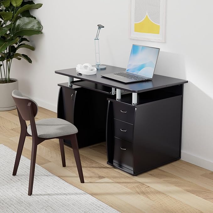 Kiwifruit Office Desk Computer Table Study Writing Desk Workstation Sturdy MDF Board w/Storage for Home Office 45 inch W x 22 inch D x 29 inch H Black