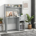 GOFLAME Computer Desk with Hutch Home Office Desk with Storage Cabinet &amp Adjustable Shelf Computer Workstation with 2 Cable Holes for Working Writing Studying Gray