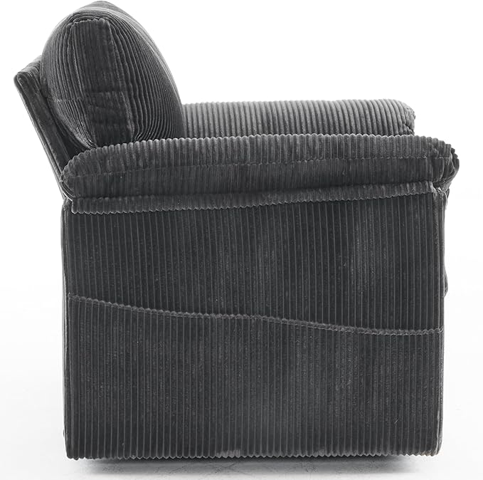 Oversized Swivel Chair 33 Corduroy Swivel Armchair Accent Chair for Living Room Mid Century Modern Comfy Thick Padded Arm Chairs Grey