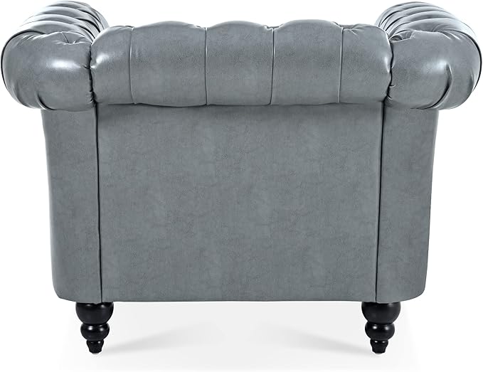 Oversized Chesterfield Chair PU Leather Accent Chair with Tufted Back Club Chair for Living Room Bedroom Gothic Victorian (Grey)