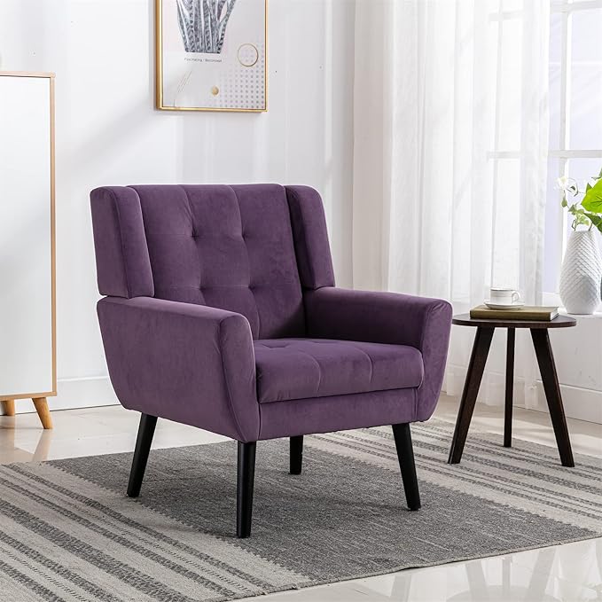 Modern Soft Velvet Material Ergonomics Accent Chair Living Room Chair Bedroom Chair Home Chair with Black Legs for Indoor Home