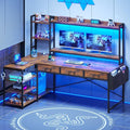 SEDETA 55 L Shaped Desk with Hutch Corner Computer Desk with Drawers &amp Shelves Reversible L Shaped Gaming Desk with Power Strip &amp LED Lights Monitor Stand Headphone Hook Rustic Brown