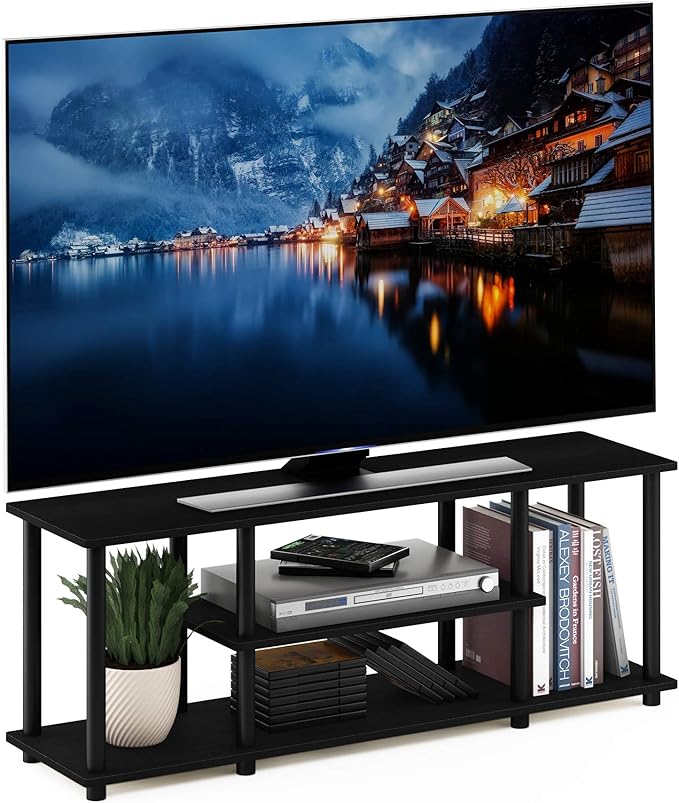 Furinno Turn-N-Tube No Tools 3D 3-Tier Entertainment TV Stand up to 50 inch TV Round Tubes Walnut