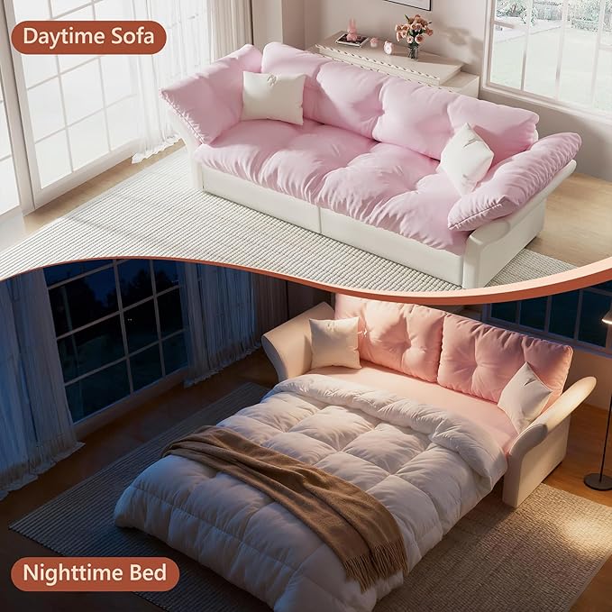 74.8 Queen Pull Out Sofa Bed Luxury Velvet Convertible Sleeper Sofa Couch Futon Comfy Cloud Futon Bed Pull Out CouchesVelvet Loveseat Couch for Living Room (Pink 74.8'')
