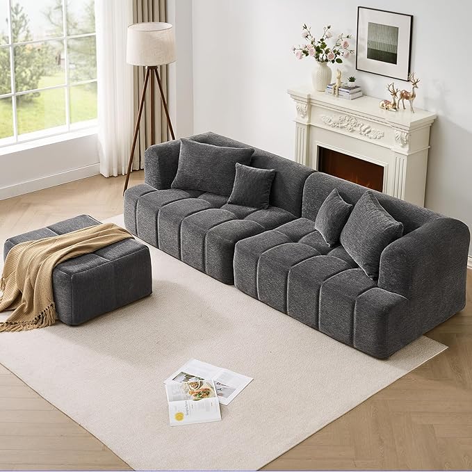 ONBRILL 97” Modular Sectional Sofa with Deep Seat Cloud Sectional Couch with L-Shape ChaiseChenille Upholstered Couches for Living Room Bedroom ApartmentsNo Assembly Required