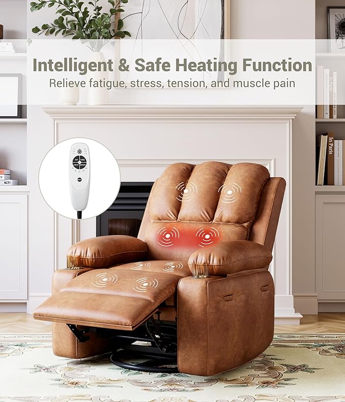 Electric Recliner Chair for Living Room 360° Swivel Electric Massage Recliner Chair with Massage &amp Heat USB Port Cup Holders Side Pocket Ergonomic Lounge Adults Nursery or Bedroom