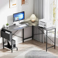 Simple Deluxe 50 Reversible L Shaped Desk – Space-Saving Corner Workstation with Wood Surface Sturdy Metal Frame &amp Side Storage for Home Office Gaming Writing &amp Studying