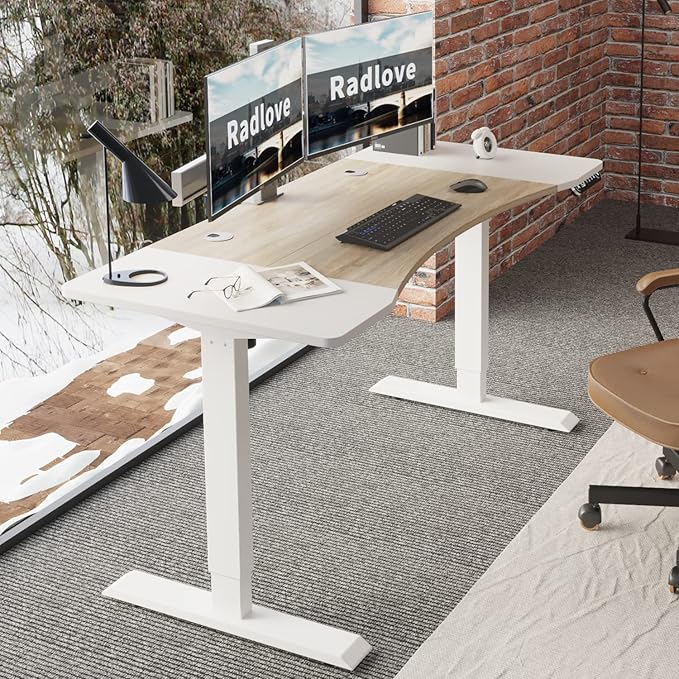 Radlove Dual Motor Height Adjustable Standing Desk 63 x 30 Height Adjustable Computer Desk Sit Stand Desk Home Office Desks with Splice Board 265 lb Load Capacity White Frame + White Top